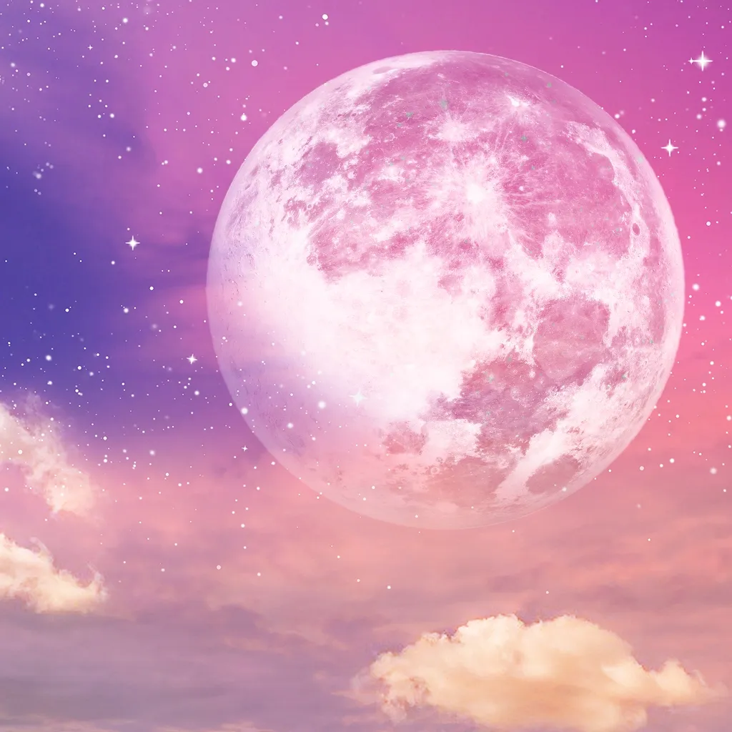 Full Super Moon in pink and creamsicle clouds
