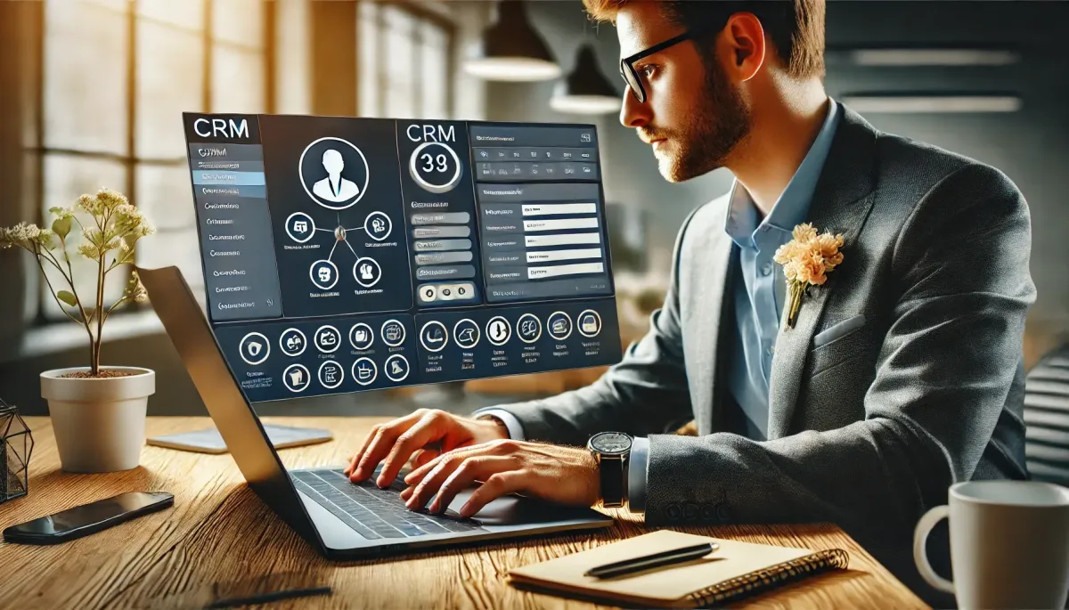 A business owner using a CRM system on a laptop to manage customer interactions and streamline business operations.
