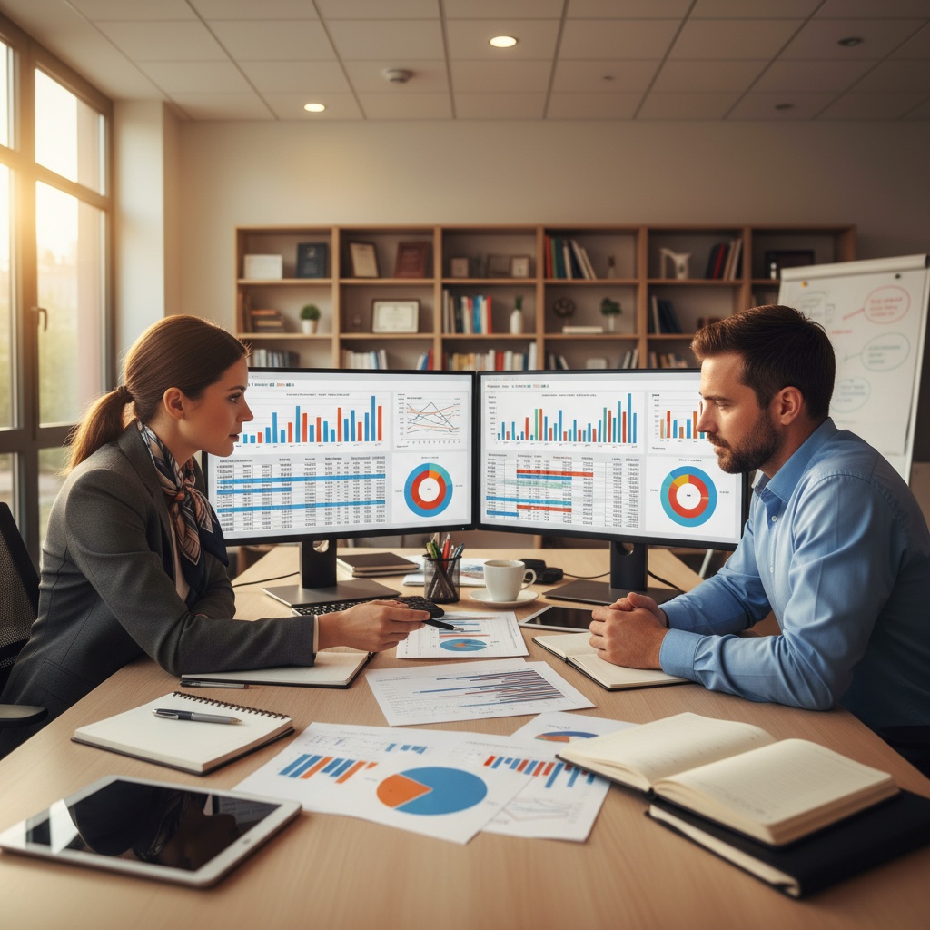 "Business coach and entrepreneur collaborating on financial growth strategies and planning