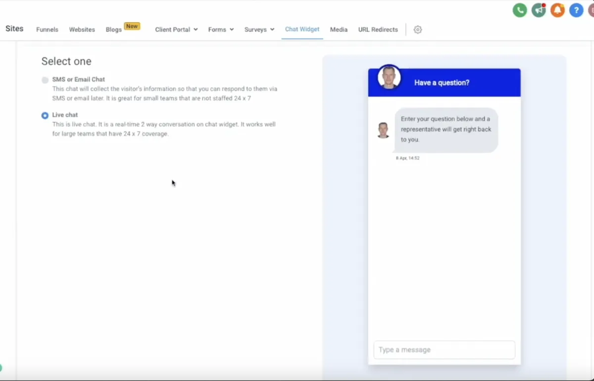 Setting up a chat widget on a computer screen