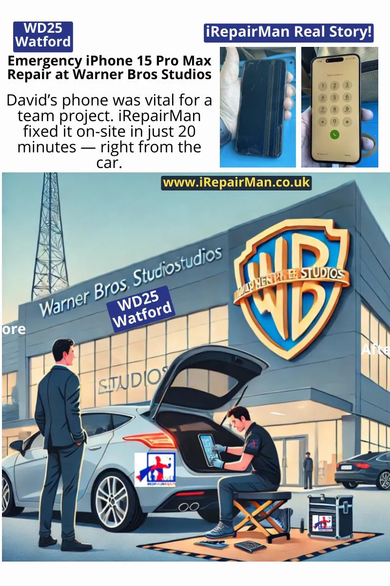 Real Story #4: iPhone 15 Pro Max Fixed On-Site at Warner Bros Studios – 20-Minute Emergency Repair