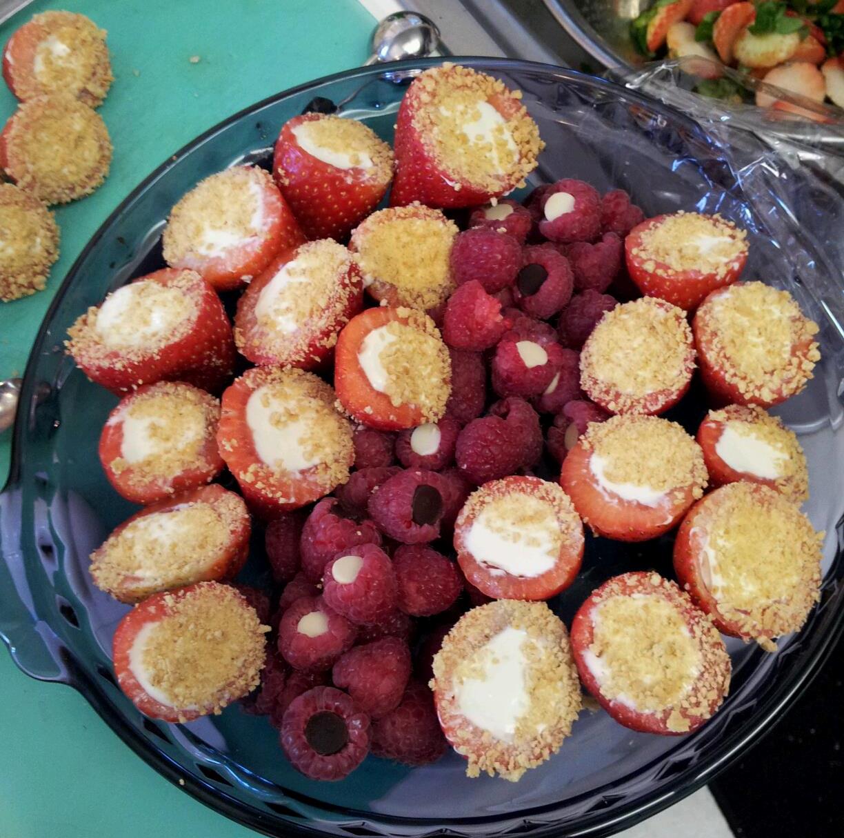 Cheesecake Stuffed Strawberries & Chocolate Filled Raspberries