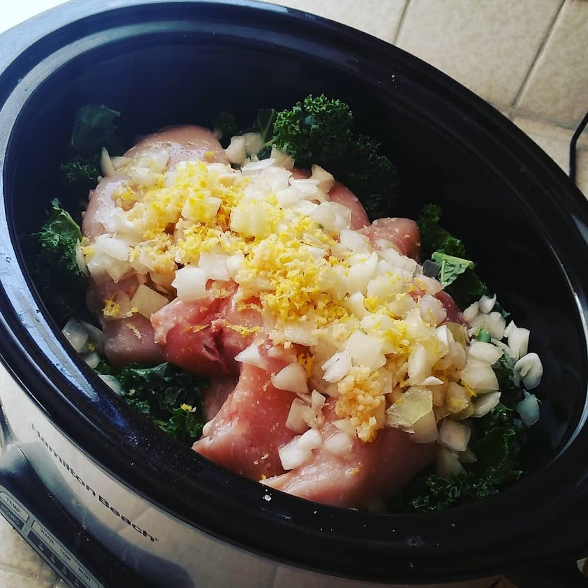 Crockpot Creamy Lemon Chicken Kale Soup