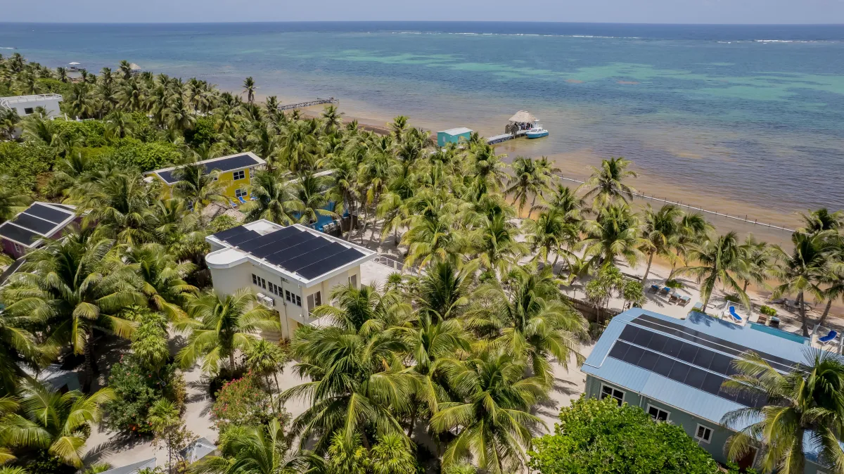Sky View of Vacation Rental Dock and Beach
