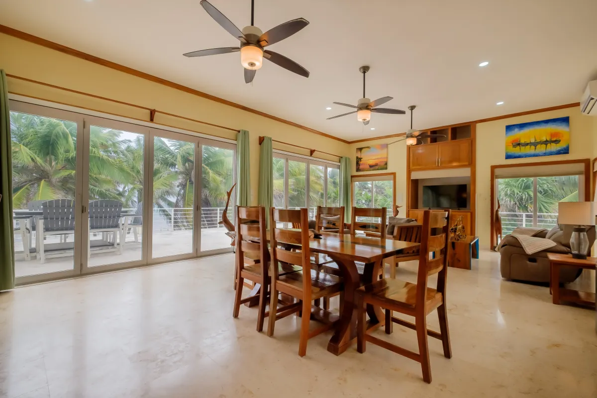 Ambergris Caye Belize Vacation Rental with Living and Dining Area with a view of the Beach