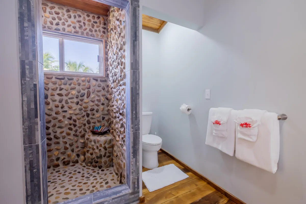 Stone Walkin Shower in Ambegris Caye Vacation Rental