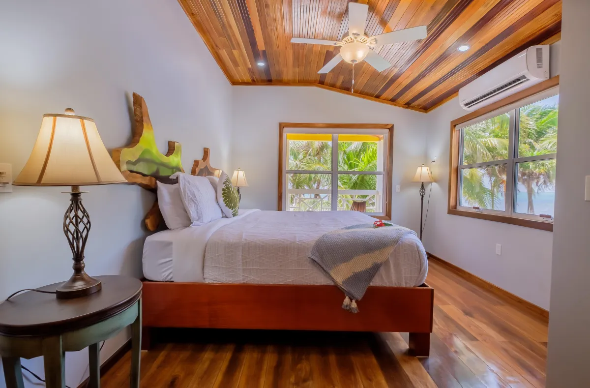 Bedroom with view of Beach at vacation rental in Ambergris Caye Belize