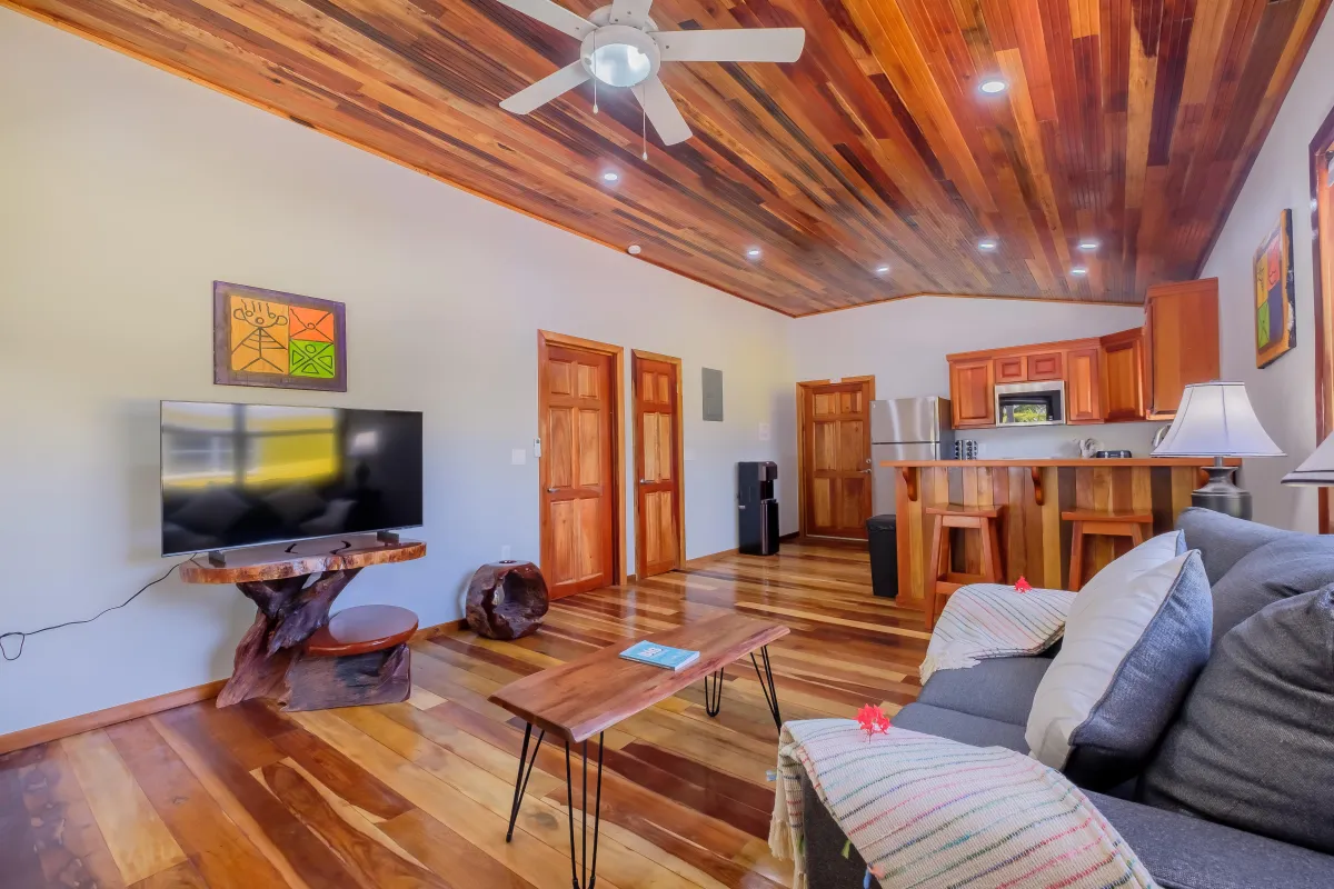 Ambegris Caye vacation rental with living room wtih couch and TV