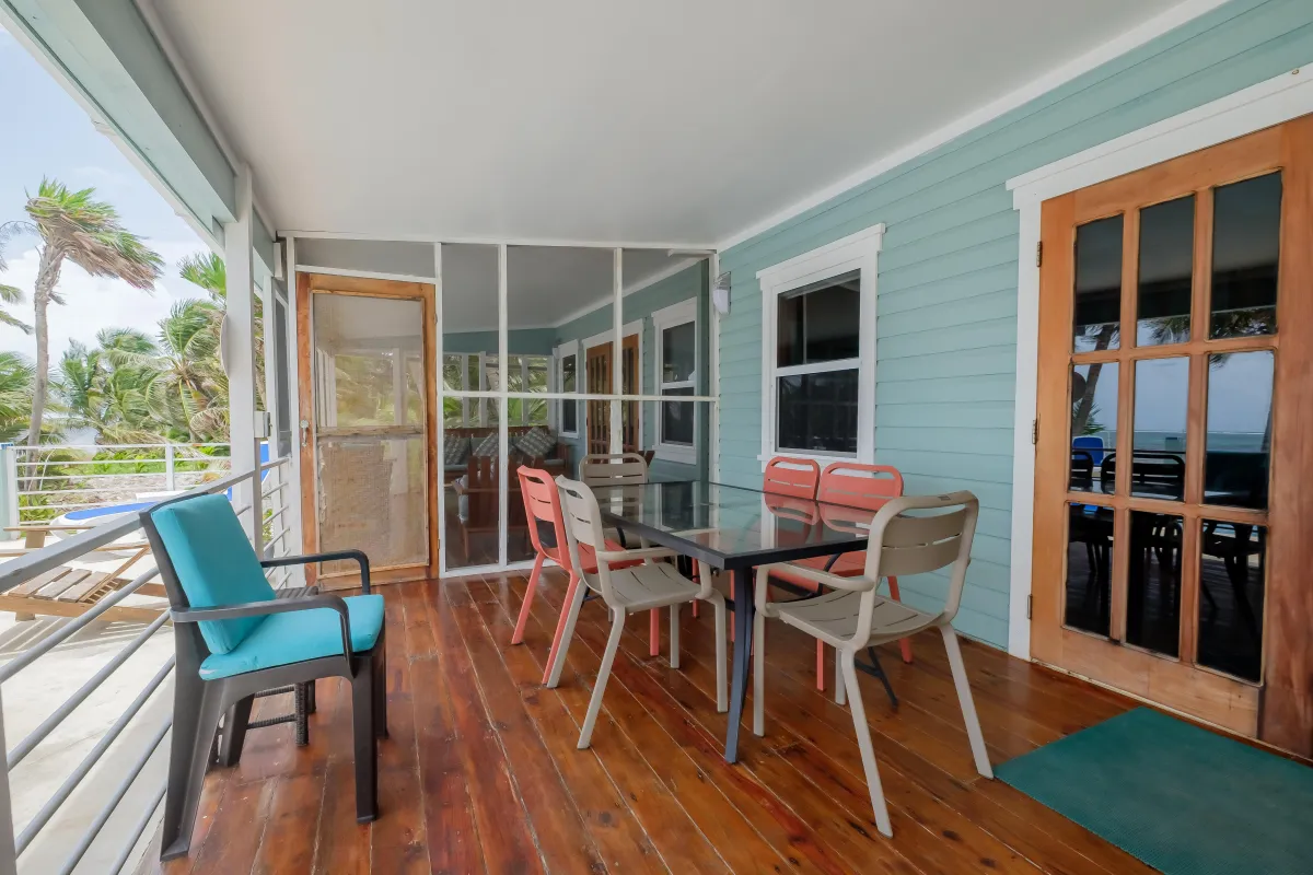 Vacation Rental in Ambergris Caye belize with screened in porch with views of beach