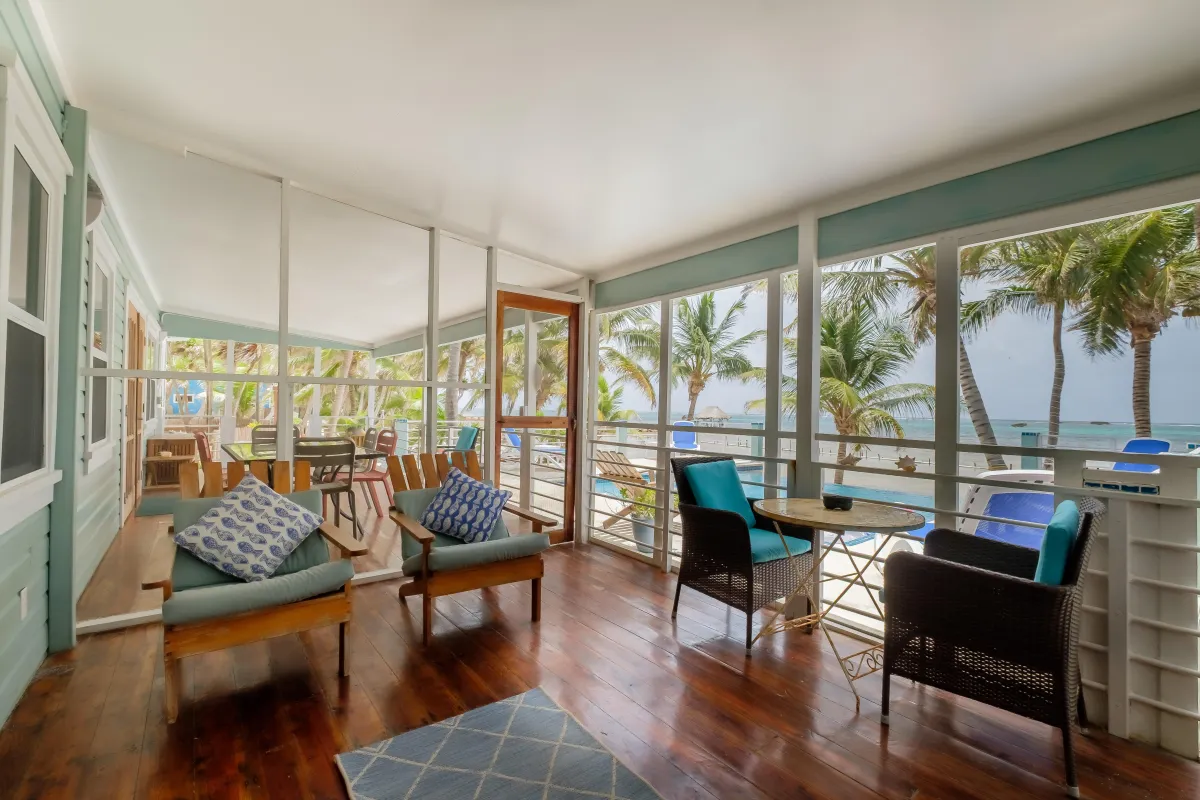 Views of pool and beach from the screened in patio