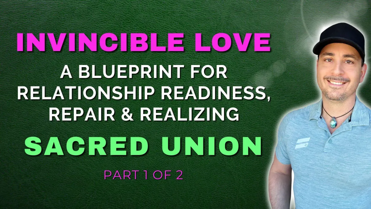 Text Title of Invincible Love Blueprint for Sacred Union and picture of Vince Michael