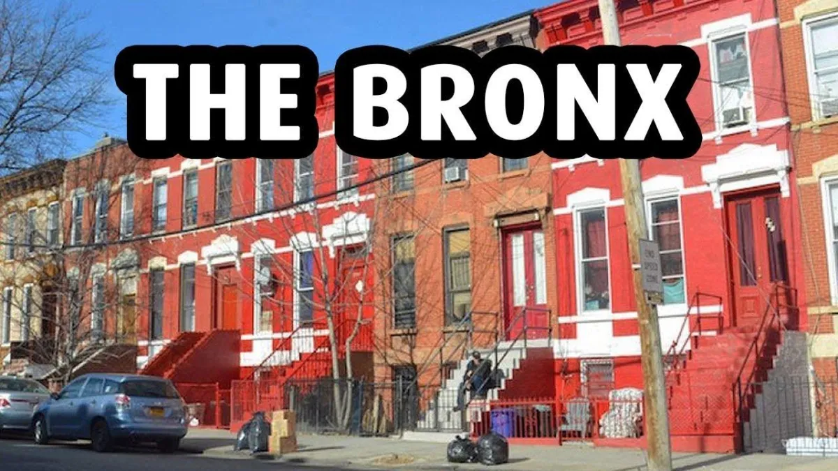 The bronx title with background of attached homes in the bronx