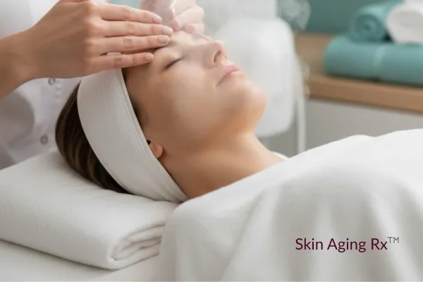 a woman is receiving a facial at Speranzi Facial Spa