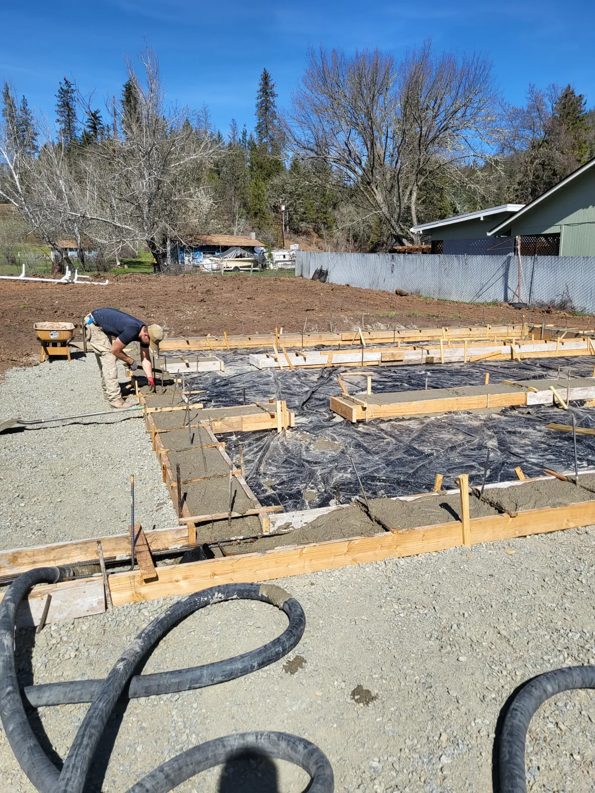 Concrete slab foundation framing setup for residential construction in Oregon by Parker Built Construction