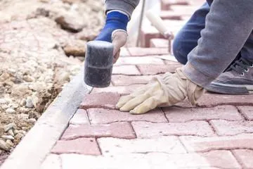 red and white concrete pavers