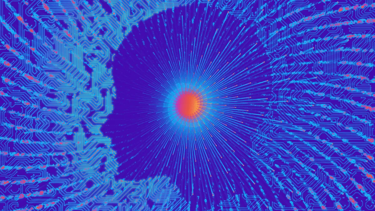 digital background with head silhouette and center spiral