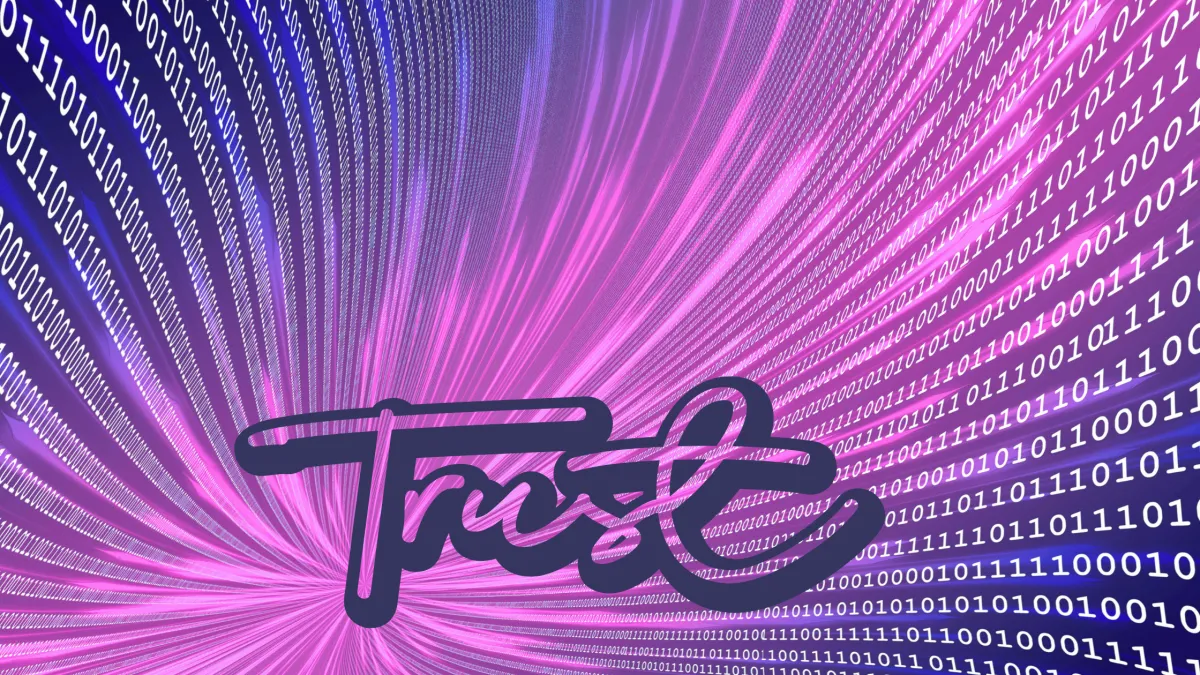 Digital spiral background with the word "trust" written on top.