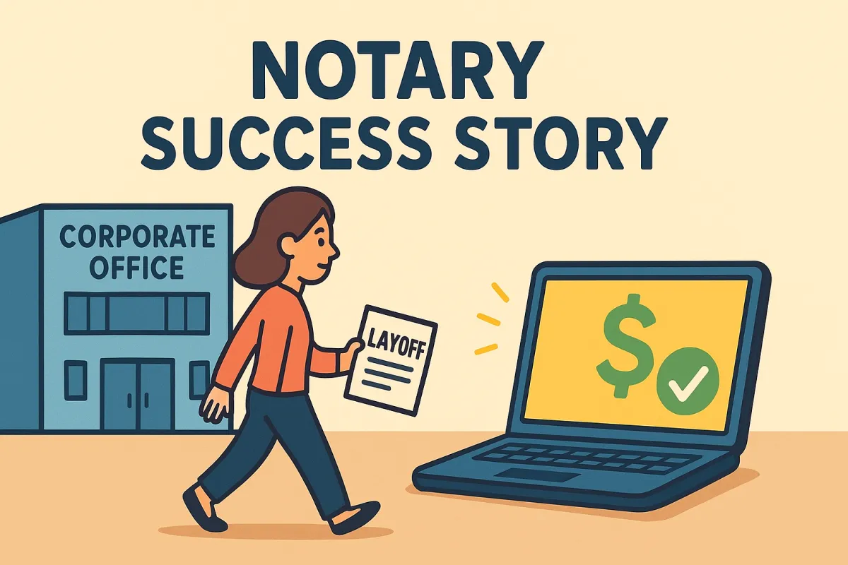 Former corporate employee Amy celebrating her transition to a full-time Remote Online Notary.