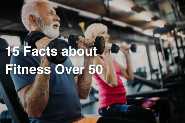 older man and woman lifting dumbbells title text: 15 Facts about Fitness Over 50