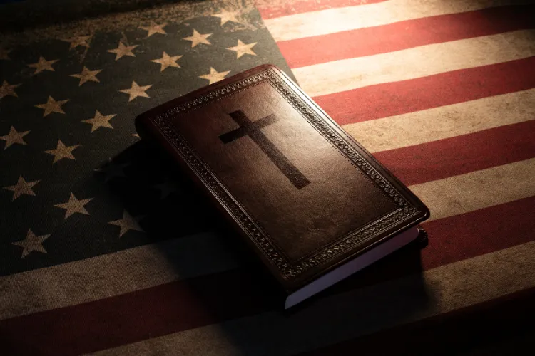 A Bible rests atop an American flag