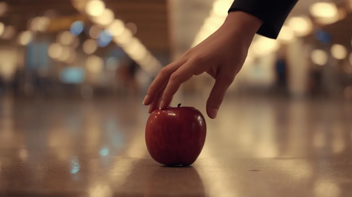 Helping a blind girl pick her apples.
