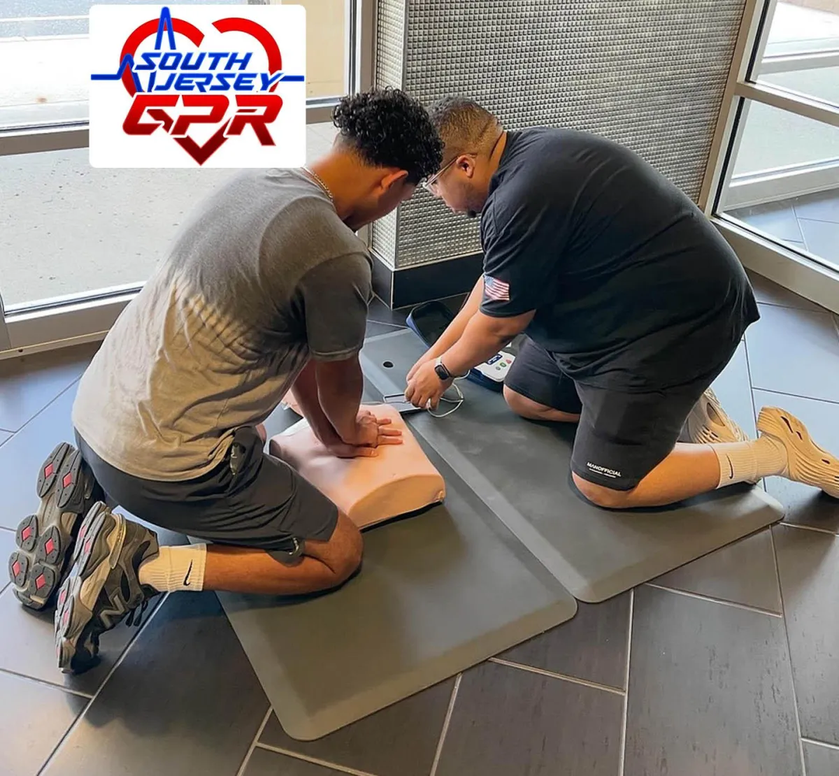 chest compressions on a training mannequin