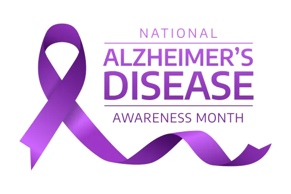 National Alzheimer's Awareness Month with purple ribbon