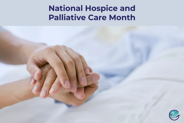 Compassionate hands holding together during National Hospice and Palliative Care Month, representing Gulf Coast Memory Care's supportive approach to end-of-life care and family comfort in memory care settings