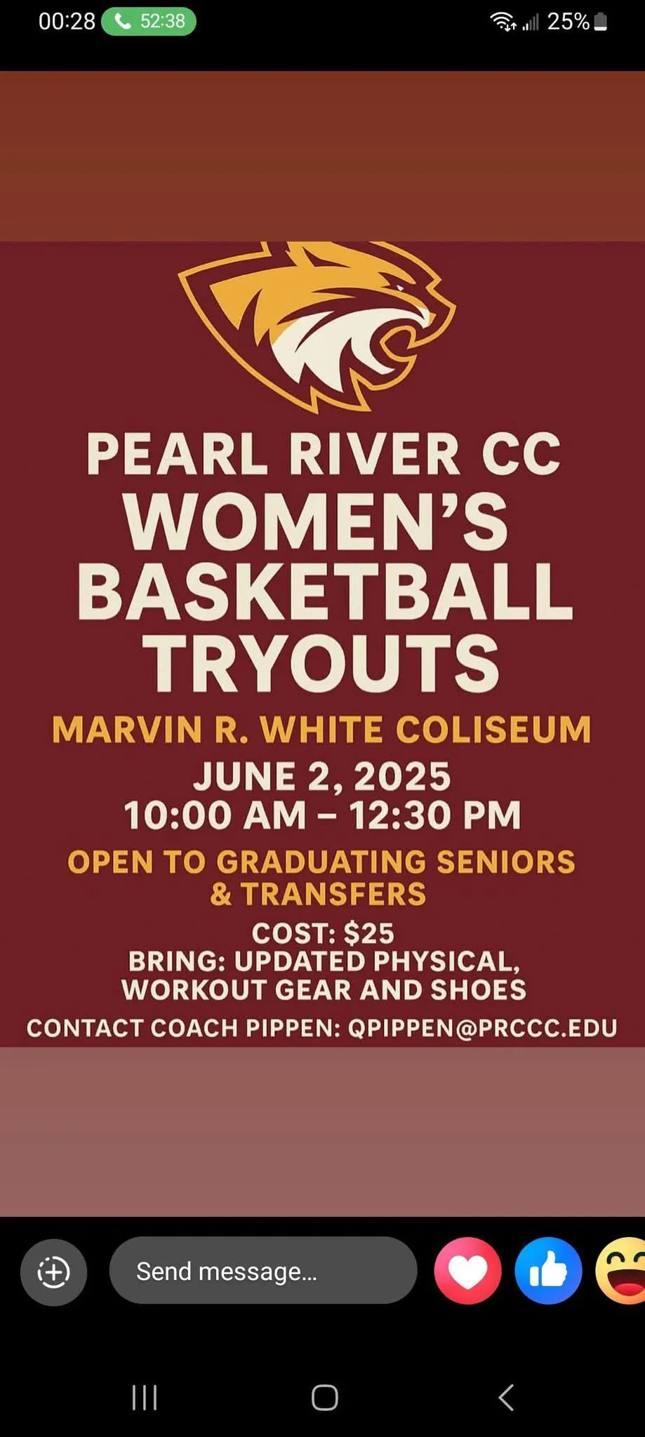 Pearl River CC Women’s Basketball Tryouts

