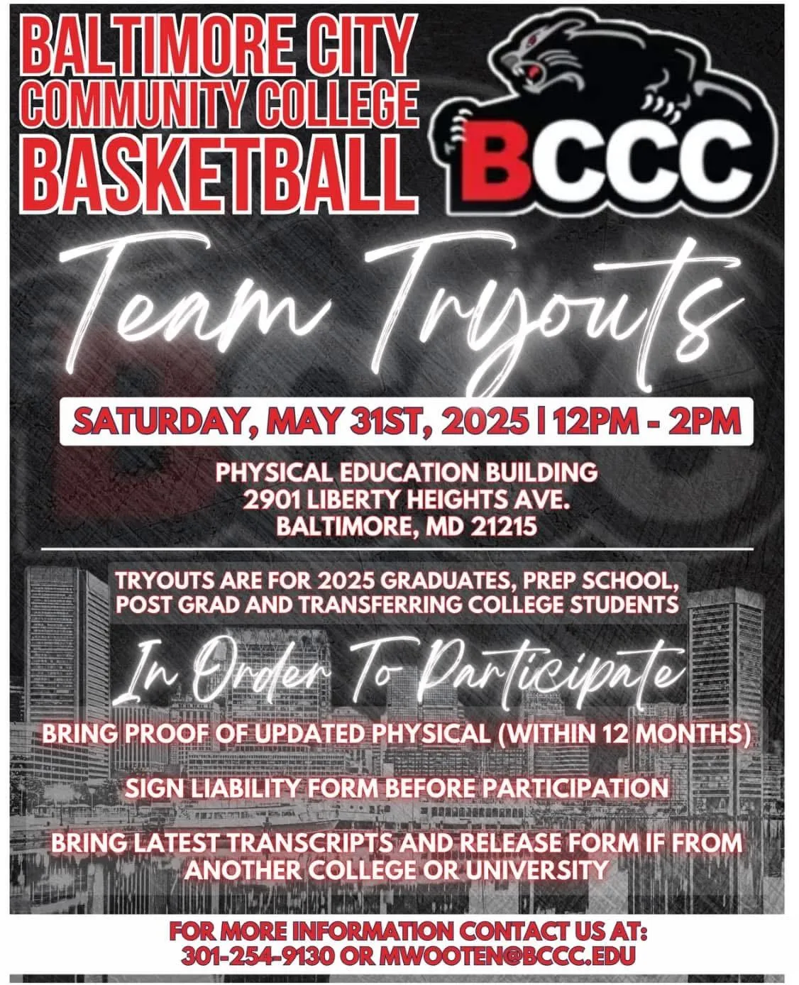 Young basketball player preparing for tryouts at Baltimore City Community College gym, holding a ball with teammates and coach in the background, symbolizing opportunity and determination.