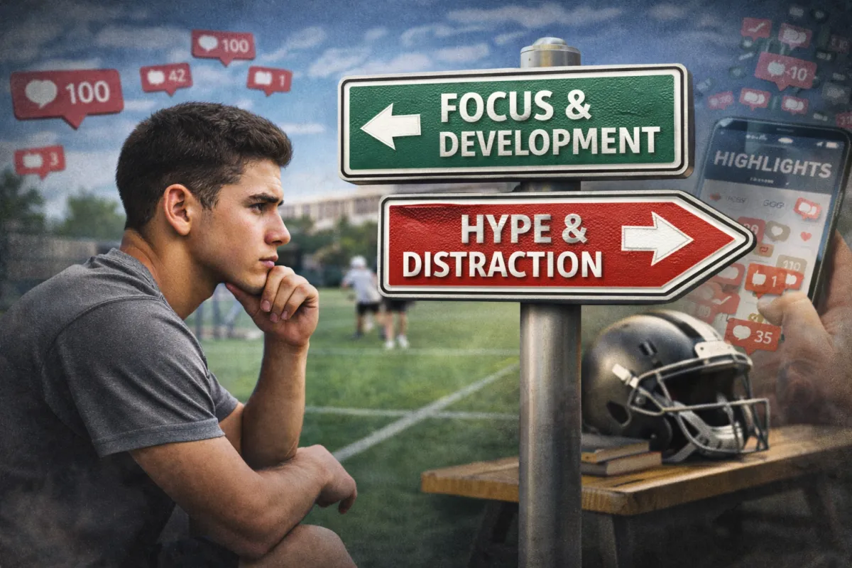Student-athlete choosing focus and clarity over hype and distraction in sports development.
