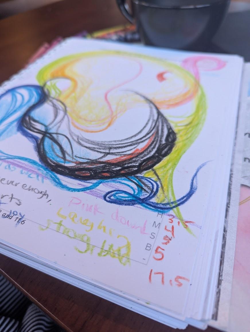 Abstract dark lines and charcoal marks on paper, representing shadow work through gentle art journaling.