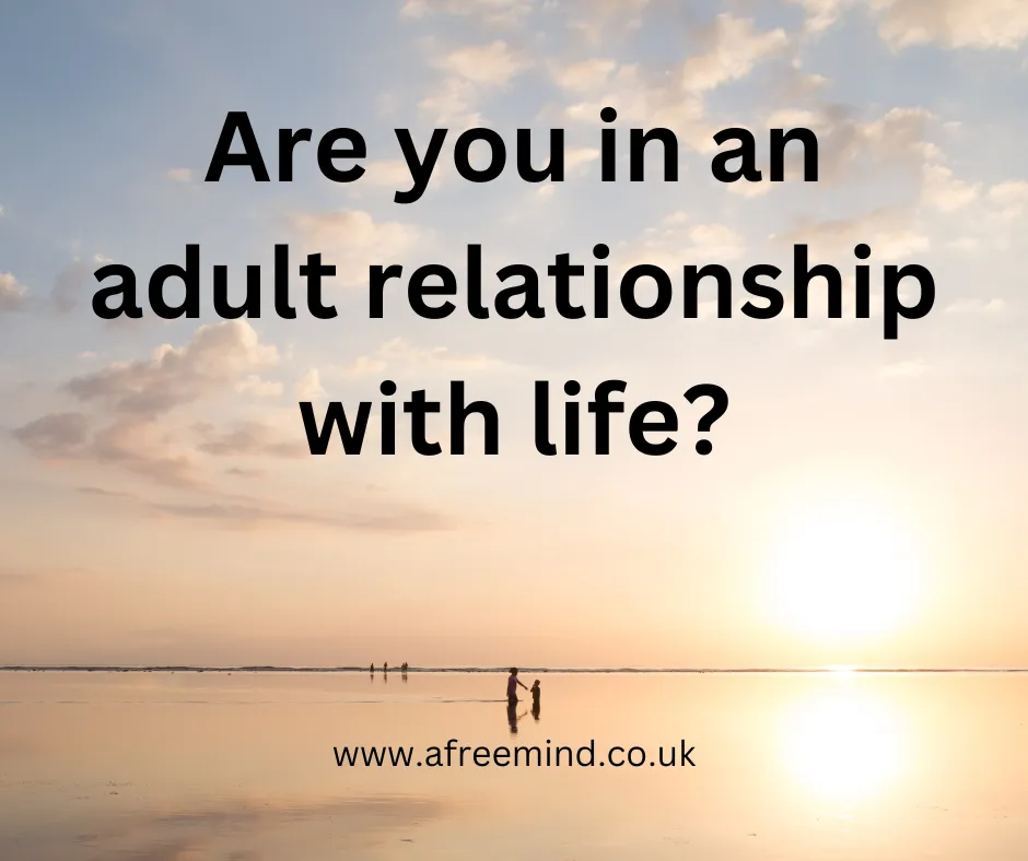 Image of water with the text "are you in an adult relationship with life?"