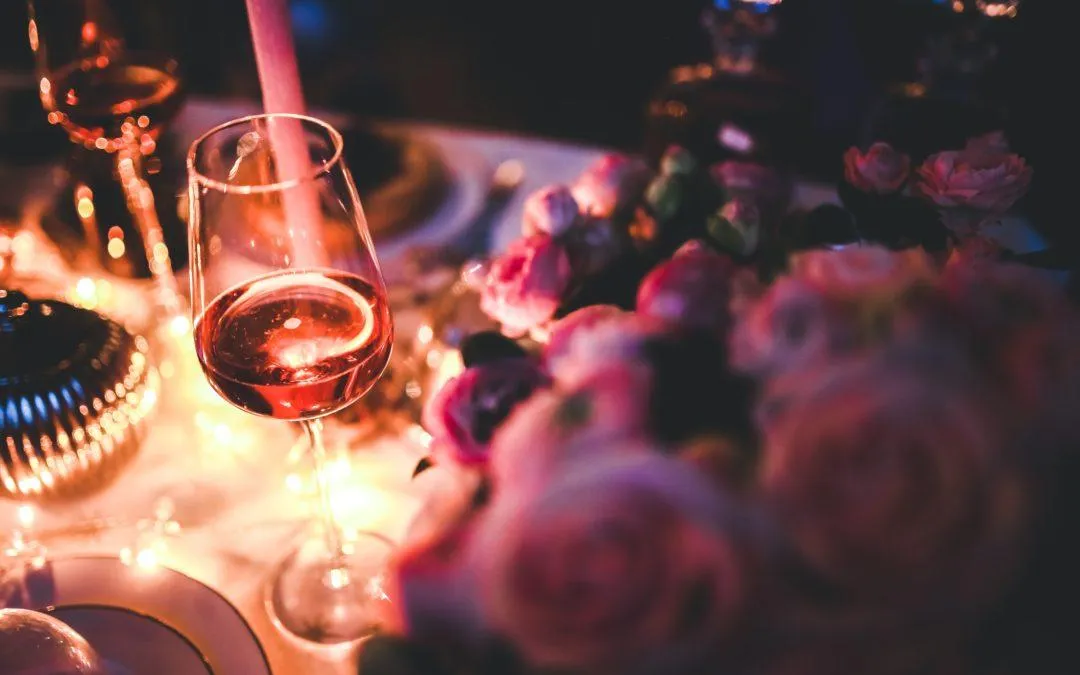 Christmas table with wine glass