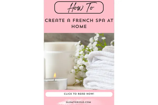 French-inspired home spa bath with candles, rose petals, and luxury skincare products