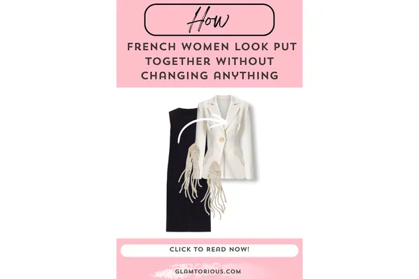 Flatlay of a neutral dress paired with a tailored blazer and bold statement earrings, styled in a French opera aesthetic for an elevated everyday outfit.