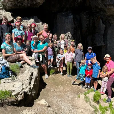 Group hike during the family camping retreat.