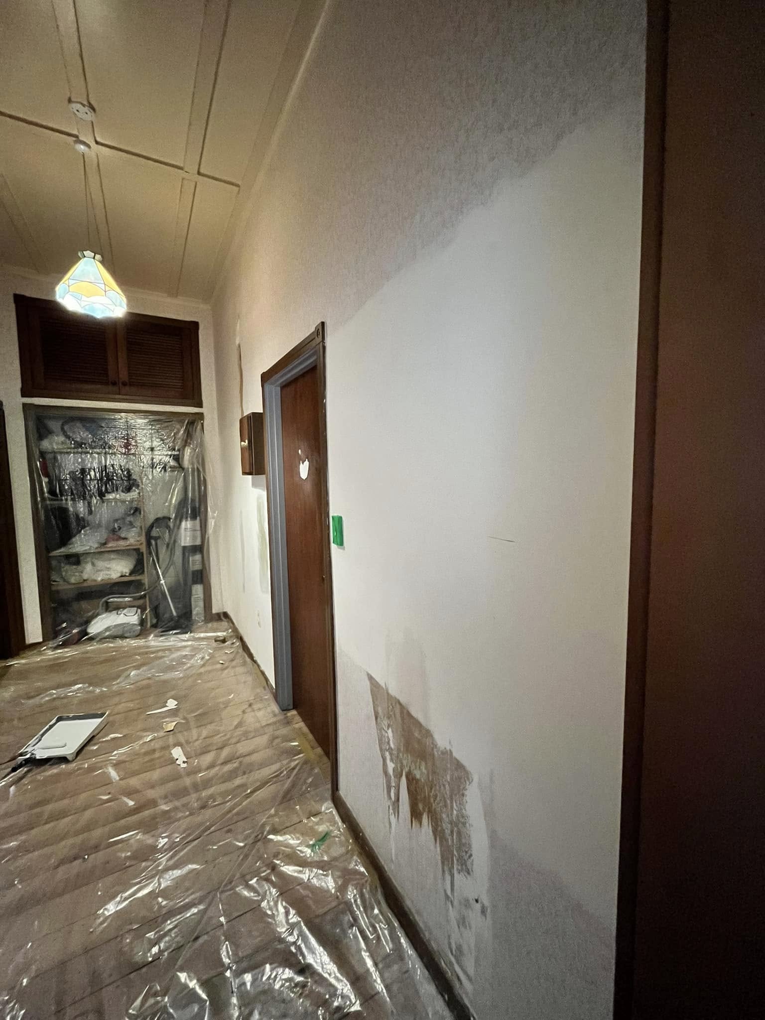 Hallway wallpaper removal and wall preparation in progress Far North NZ
