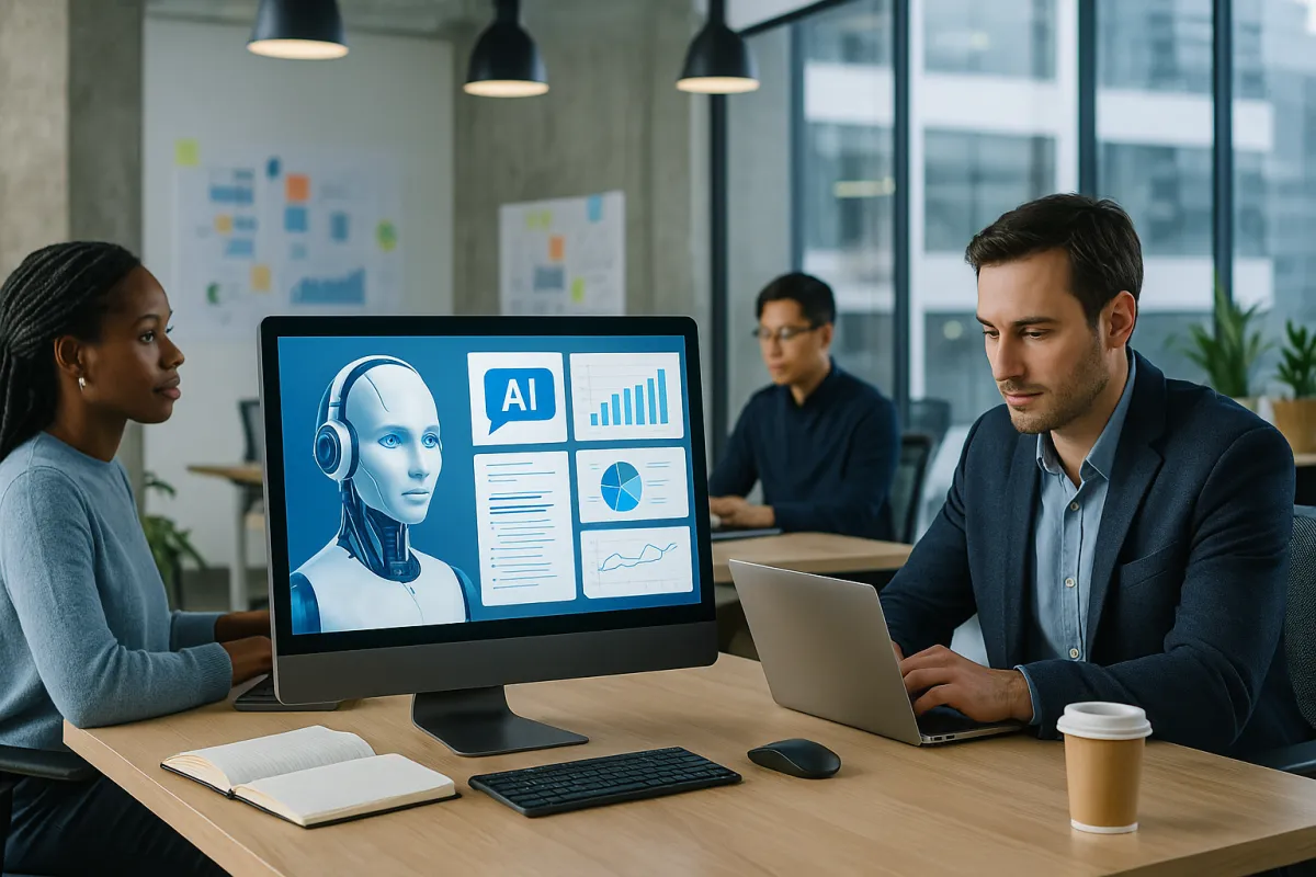 Marketing analyst reviewing predictive data insights powered by AI tools, 2026