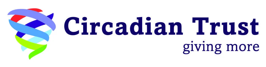 Circadian Trust logo featuring a colourful ribbon-style spiral icon in shades of blue, red, and green, alongside bold navy text reading 'Circadian Trust' with the tagline 'giving more'.