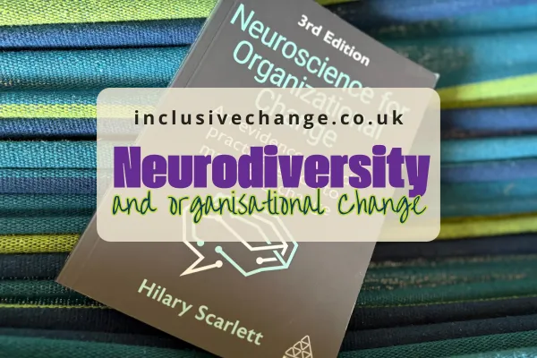 a book called neuroscience for organisational change by Hilary Scarlett in a blue and green striped hammock. 