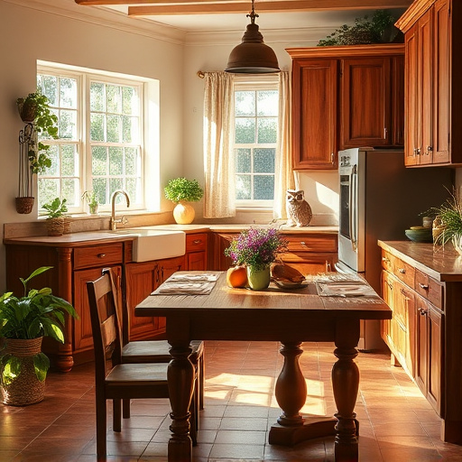 A vibrant and eclectic bathroom scene in McKinney features a whimsical vanity cabinet designed with mismatched wooden textures in turquoise, mahogany, and warm yellow, characterized by playful curves. Surrounding the cabinet are oversized, hand-painted ceramic jars filled with colorful beauty products, each humorously labeled. Above, an abstract mirror reflects light in fragmented shapes like a gemstone. The cheerful atmosphere is enhanced by walls adorned with imaginative leaf and flower patterns in soft greens and bold oranges, complemented by tiny, whimsical butterflies adding movement. The floor consists of a mosaic of colorful patterned and solid tiles, while a textured rug with an abstract design grounds the lively space. Soft light filters through a frosted window, creating playful patterns on the walls. A small potted plant with oversized, cartoonish leaves adds energy to the scene, showcasing the blend of rustic charm and modern creativity typical of the Art Brut style in McKinney.
