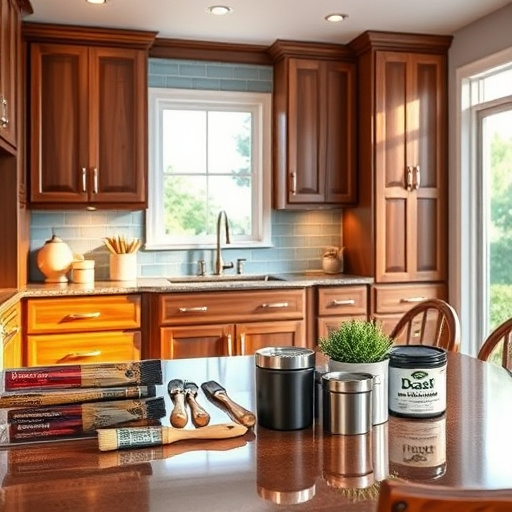 Cover image for a blog titled "How to Install a Kitchen Backsplash," featuring a vibrant Pre-Columbian art scene. The focal point is a beautifully installed backsplash adorned with geometric patterns in earthy tones like terracotta and turquoise. Surrounding elements include artistic tools such as chisels, colorful tiles, and a traditional clay pot with paint, emphasizing the craftsmanship of installation. The scene features a cozy kitchen with stylized wood cabinetry, potted herbs, hanging fruits, and woven textiles, creating a warm and inviting atmosphere. Playful accents include a mischievous cat peeking around a corner and vibrant birds on kitchen shelves, adding charm and personality. The rich color palette consists of deep reds, muted yellows, and lush greens, evoking the essence of Pre-Columbian art while inviting readers to engage in their own home improvement adventures.