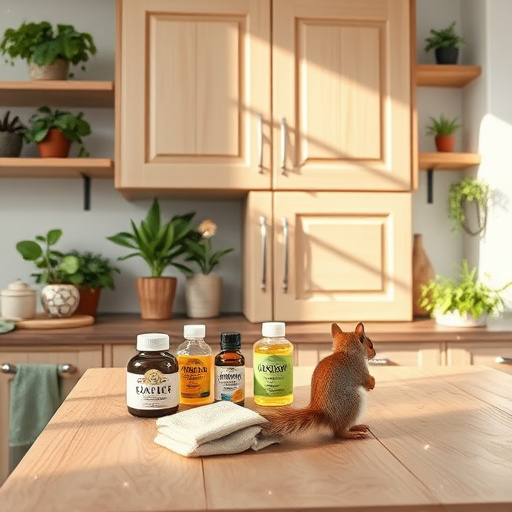 Alt text: A minimalistic blog cover image centered on "Kitchen Cabinet Restoration in Frisco, Texas," featuring a beautifully restored wooden kitchen cabinet with a warm honey-toned finish. Beside the cabinet are tools like brushes and wood polish, hinting at the restoration process. Below the cabinet is a playful splash of pastel blue, suggesting a vibrant kitchen space. Unique details include an oversized paintbrush leaning against the cabinet and a tiny potted succulent peeking from a drawer, adding personality to the minimalist design. The background consists of soft creams and light earth tones, evoking a cozy Frisco kitchen, with abstract shapes subtly representing kitchen appliances and decor, creating a stylish and tranquil atmosphere for a DIY audience.