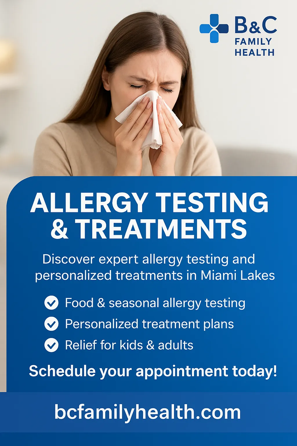 “Comprehensive allergy testing and treatment at B & C Family Health in Miami Lakes, providing personalized care for children and adults.”