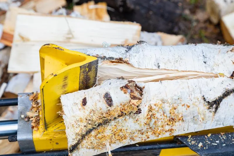 a log splitter in action