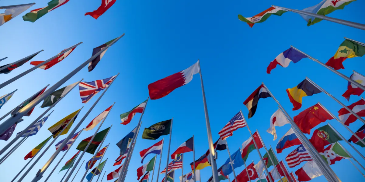 Flags representing international audiences from around the world