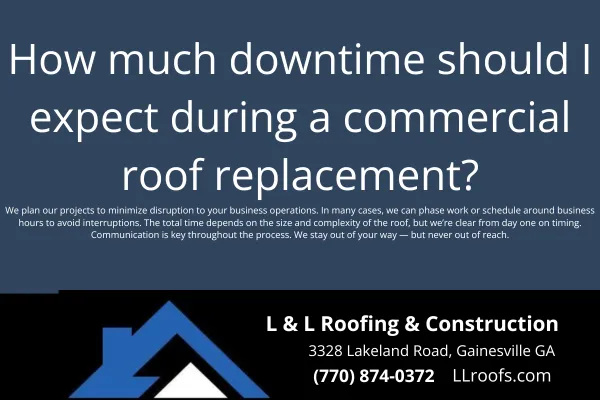 L&L Roofing explains what business owners in Gainesville can expect during a commercial roof replacement, including project timelines and ways to reduce downtime.