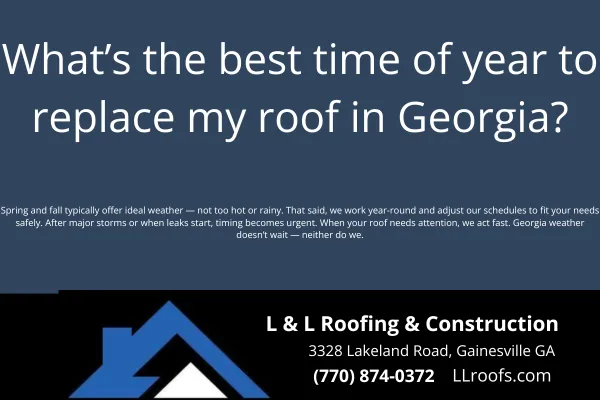 Wondering when to schedule your roof replacement in Georgia? L&L Roofing explains the best seasons and why timing matters for your home.