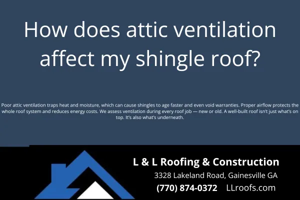 Attic ventilation plays a major role in your roof’s health. Learn how L&L Roofing ensures your shingle roof performs longer with proper airflow and moisture control.
